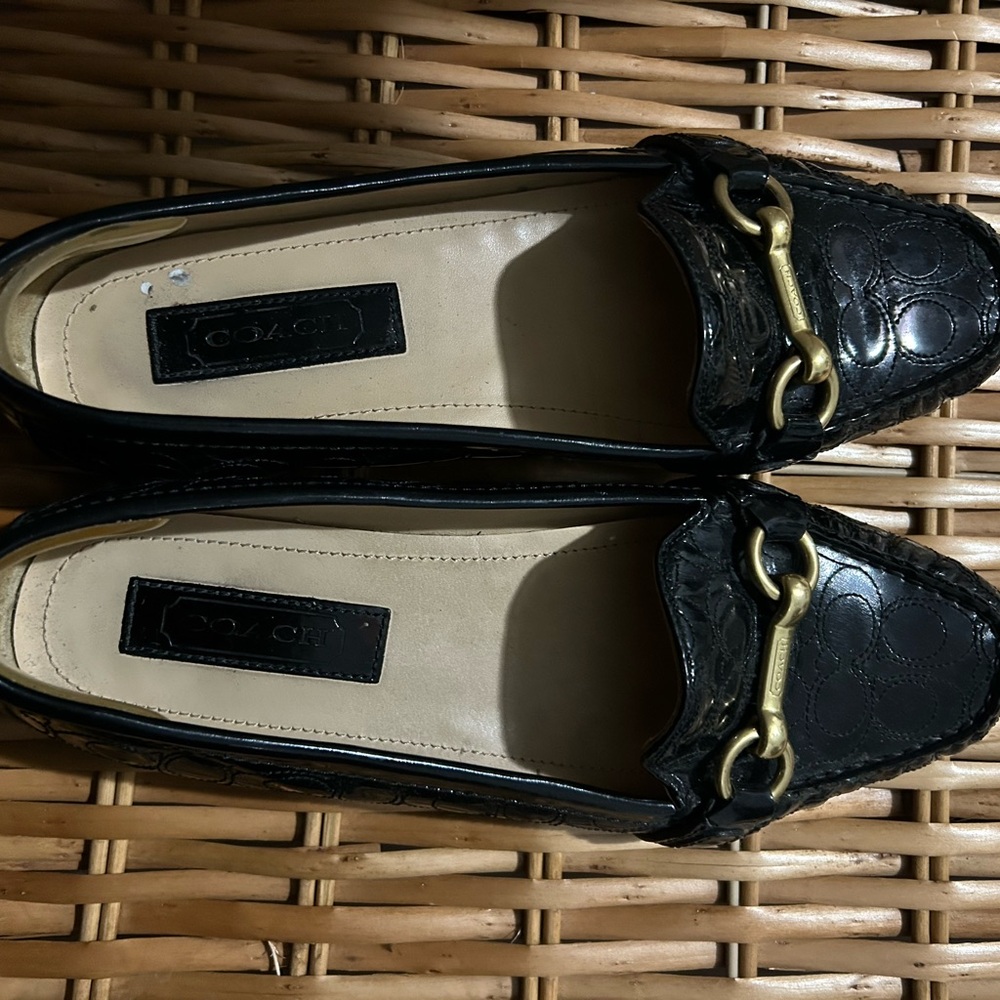 Coach Black Flats with Gold Detailing